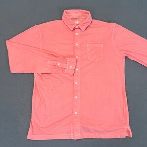Johnnie-O Mens XL Coral Pink Cotton Jersey Long Sleeve Button Down Shirt Surf